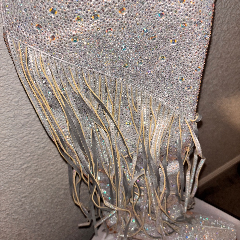 Silver Rhinestone Fringe Scarf